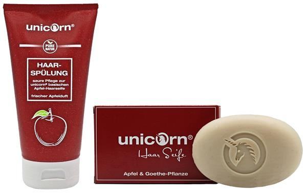Kombi-Set Apfel-Haarseife mit Goethepflanzen-Extrakt 100g & Sauer- Haarspülung 150ml - unicorn®